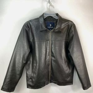 U.S ASSN Mens Large Leather Bomber Jacket (Black)